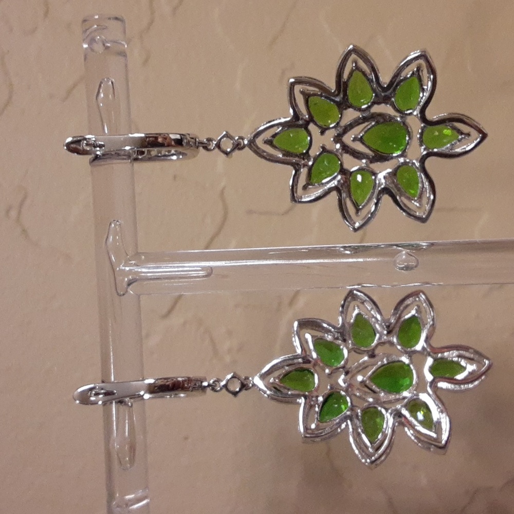 925 Chrome Diopside And Zircon Drop Earrings. - Picture 4 of 6